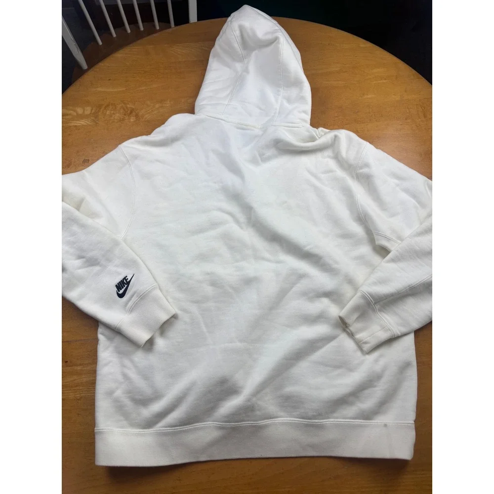 Nike Just Do It Embroidered Hoodie Mens Large White Fleece Pullover Sweatshirt
